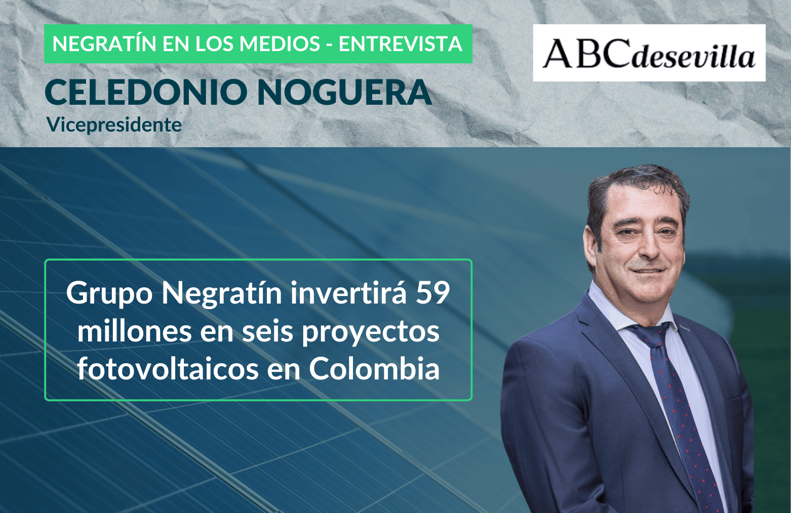Grupo Negratín invertirá 59 millones en seis proyectos fotovoltaicos en Colombia