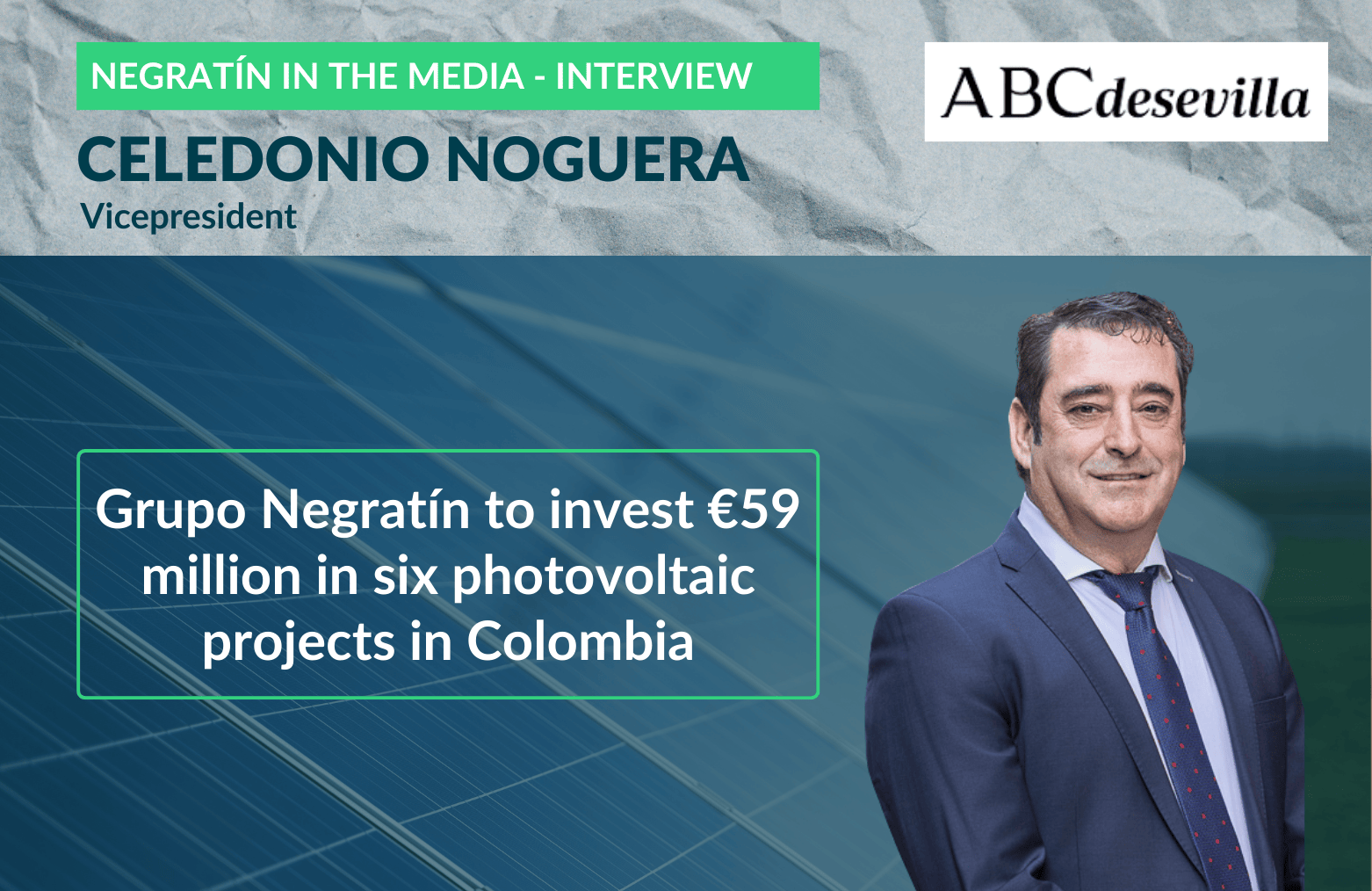 Grupo Negratín to invest €59 million in six photovoltaic projects in Colombia
